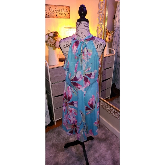 Paisley Blue Floral Halter Top Dress - Picture 3 of 5